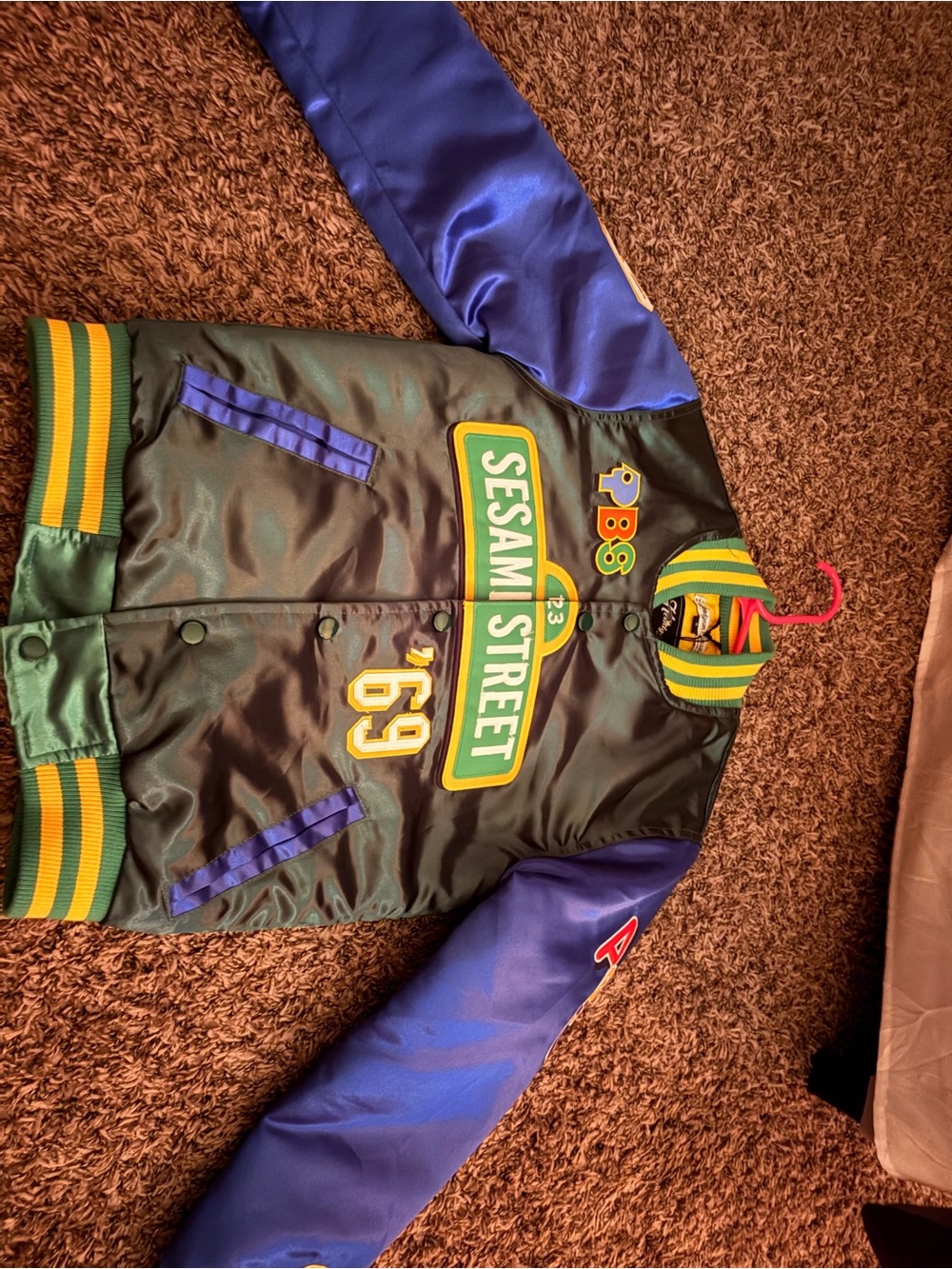Sesame Street Green and Blue Satin Kids Jacket with Yellow Trim